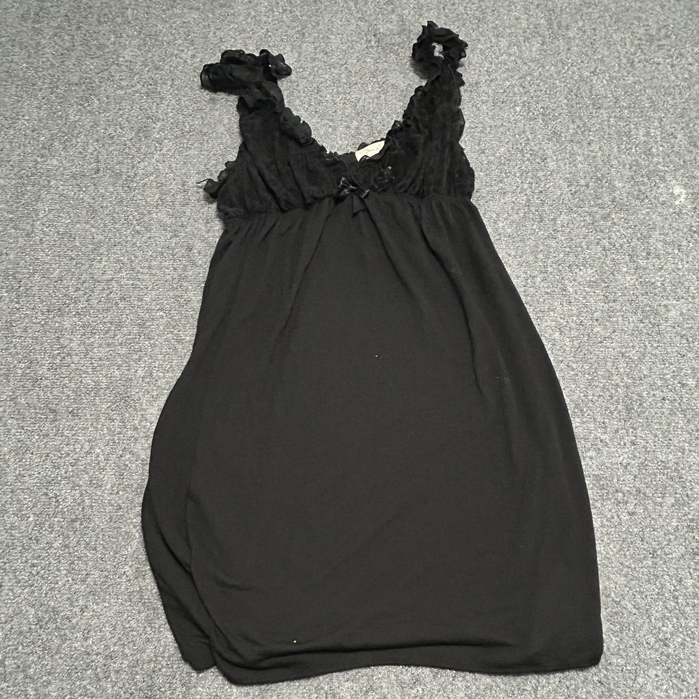 Vtg‎ Oscar de la Renta Black Ruffle Neckline Slip Dress  Pink Label Size large
